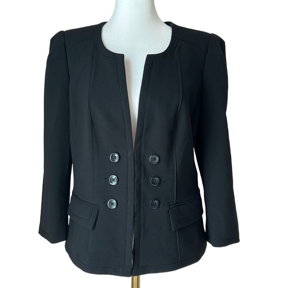 White House Black Market Black 3/4 Sleeve Blazer Suit Jacket Size 10